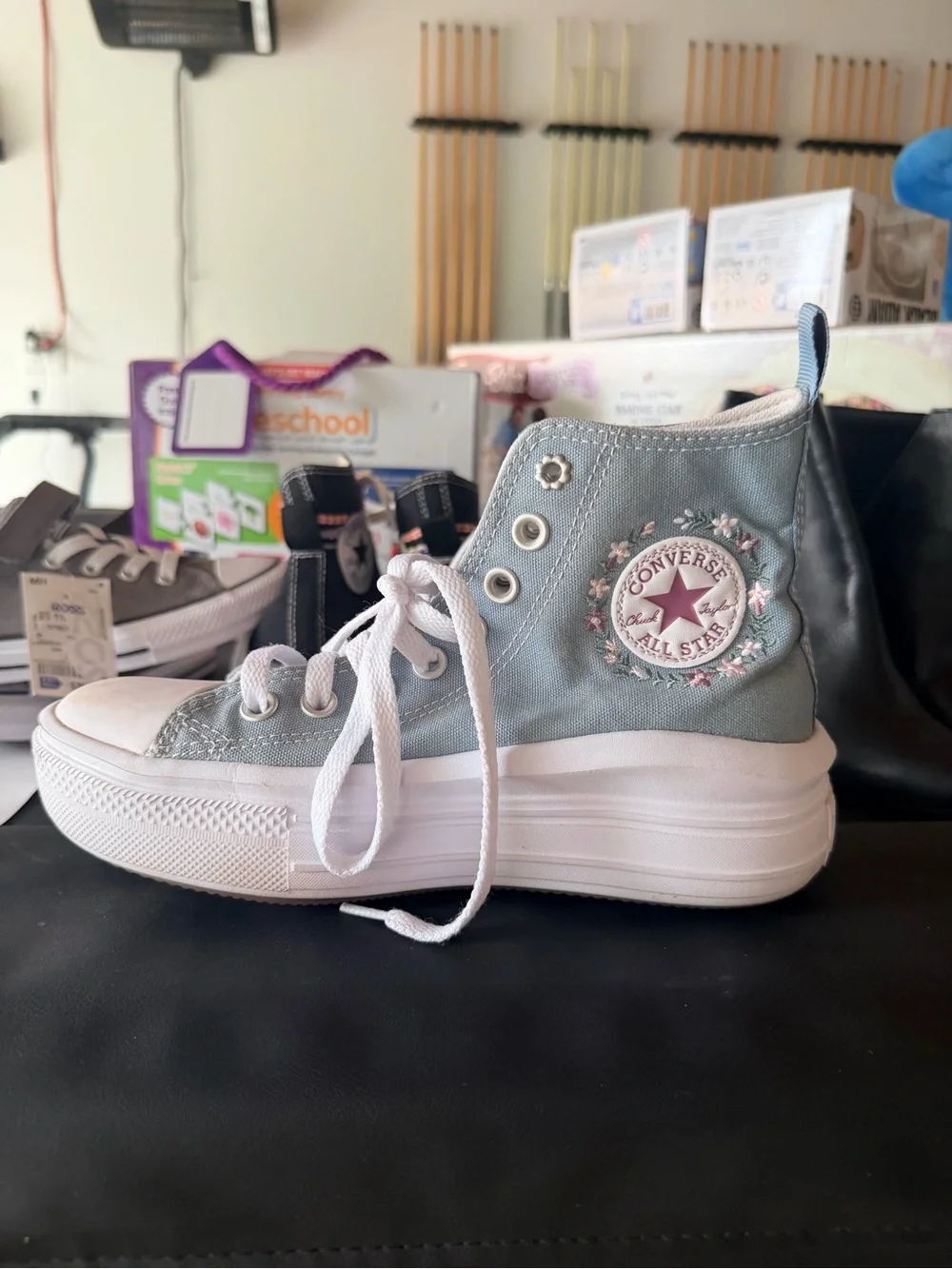 Converse Kids High Top Sneakers - Light Blue with White Sole and Floral Patch